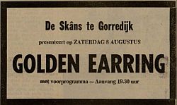 Golden Earring Gorredijk concert ad Leeuwarder Courant August 07, 1970